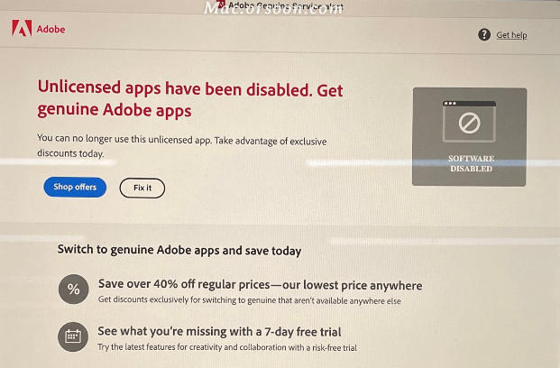 Adobe 正版服务 (AGS) 不是应用程序定期验证您的计算机上的 Adobe 是否为正版并在正版时通知您的。